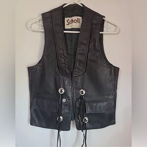Vintage Schott Genuine Leather Vest Women's Small Western Biker Conchos